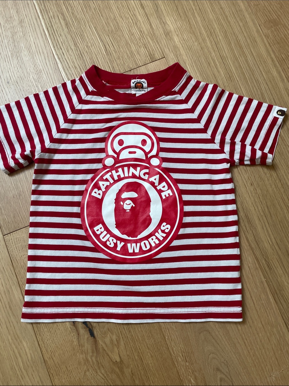 A Bathing Ape (BAPE) Red & White Striped Graphic Tee